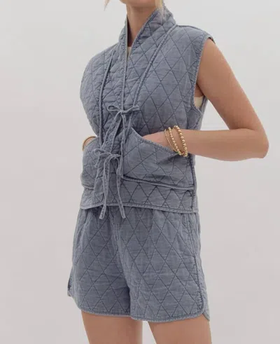 Entro Quilted Tie Vest In Denim In Multi