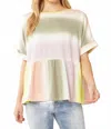 Entro Rainbow Peplum Top In Lime, Lavender, Green, And Blush In Multi