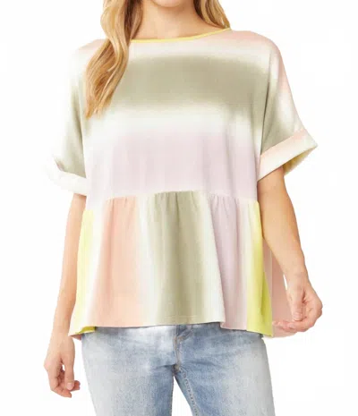 Entro Rainbow Peplum Top In Lime, Lavender, Green, And Blush In Multi