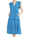 Entro Rayon Midi Dress In Ocean Blue In Blue