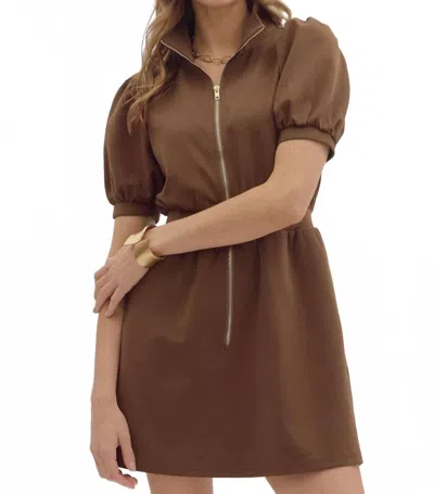 Entro Ready For More Zipper Mini Dress In Espresso In Brown