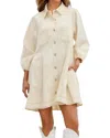 Entro Rebeccah Denim Collared A-line Mini Dress In Beige In White