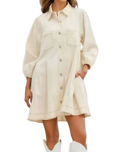 Entro Rebeccah Denim Collared A-line Mini Dress In Beige In White