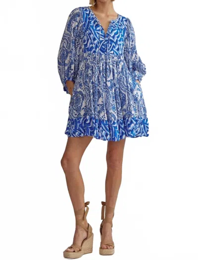 Entro Regal Bliss Paisley Mixed Print Baby Doll Dress In Royal Blue