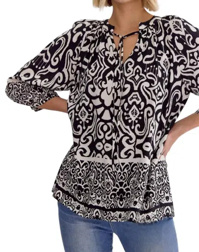Entro Renee Paisley Print 3/4 Sleeve Tunic In Black