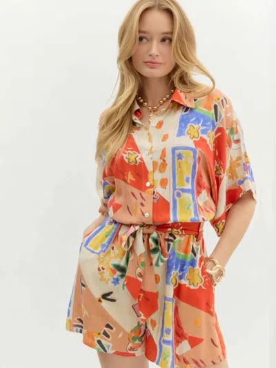 Entro Resort Pattern Romper In Orange In Multi