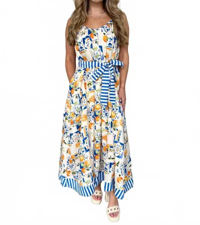 Entro Reva Print Midi Dress In Blue
