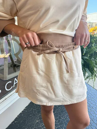 Entro Ribbed Mini Skirt In Ecru And Taupe In Beige