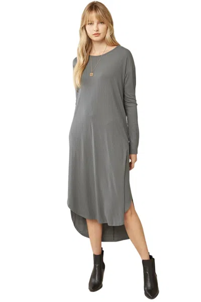 Entro Ribbed Pocket Midi Dress In Charcoal In Gray
