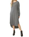 Entro Ribbed Pocket Midi Dress In Charcoal In Pink