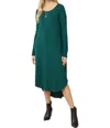 Entro Ribbed Pocket Midi Dress In Hunter Green In Green