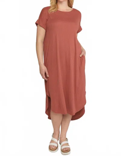 Entro Ribbed Pocket Midi Dress In Terra Cotta In Multi