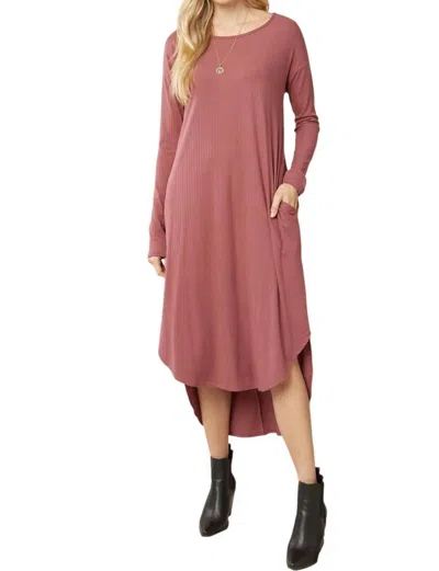 Entro Ribbed Pocket Midi Dress Marsala In Dusty Mauve In Pink