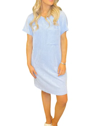 Entro Ribbed Short Sleeve Dress In Blue