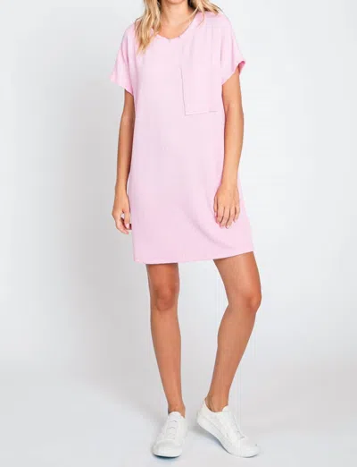 Entro Ribbed Short Sleeve Dress In Pink