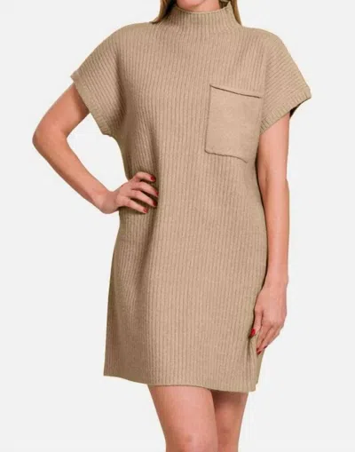 Entro Ribbed Sweater Dress In Tan In Brown