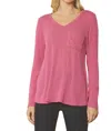 Entro Ribbed V Neck Long Sleeve Top In Magenta In Pink