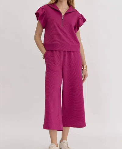 Entro Ribbed Wide Leg Pants In Magenta In Pink