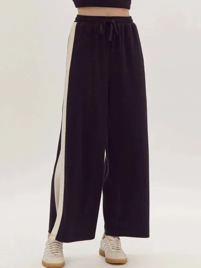 Entro Ribbed Wide-leg Pants In Black In Purple