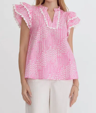 Entro Ric Rac Floral Top In Pink