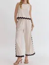 Entro Ric Rac Top And Pants Set In Ecru/black In Multi