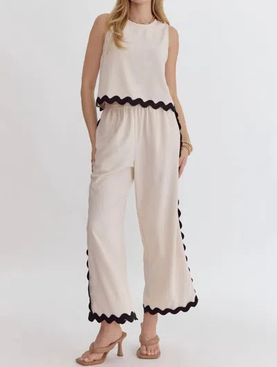 Entro Ric Rac Top And Pants Set In Ecru/black In Multi
