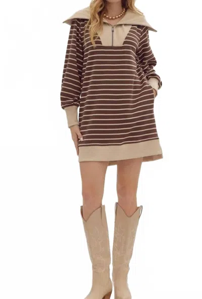 Entro Ridgewood Stripe Mini Dress In Brown Beige In Multi