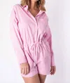 Shop Entro Riley Long Sleeve Striped Collar Romper In Pink