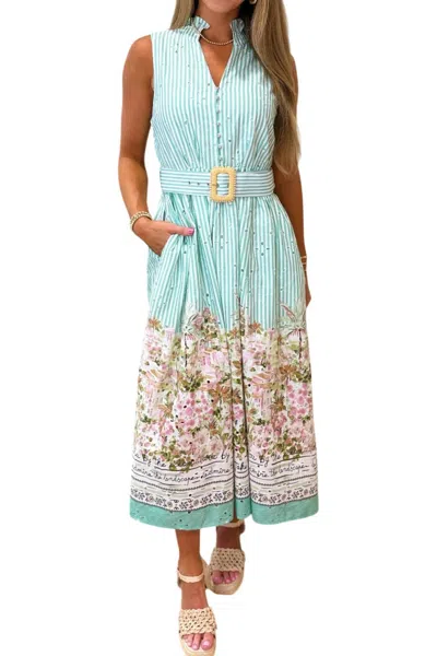 Entro Riviera Postcard Midi Dress In Mint/white In Multi