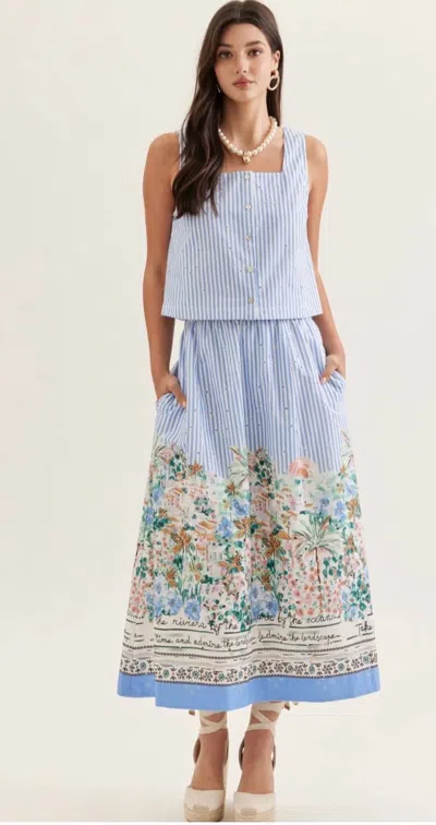 Entro Riviera Skirt And Top Set In Blue/multi