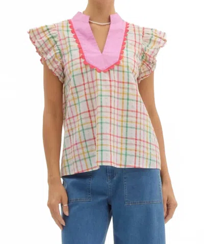 Entro Rory V-neck Top In Blue In Multi