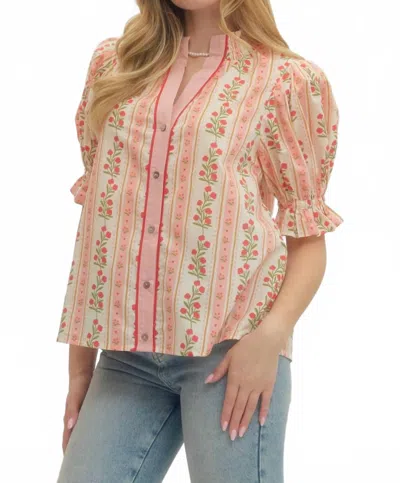 Entro Rosette Ruffle Top In Red In Neutral