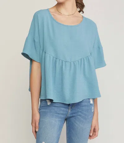 Entro Round Neck Babydoll Top In Blue