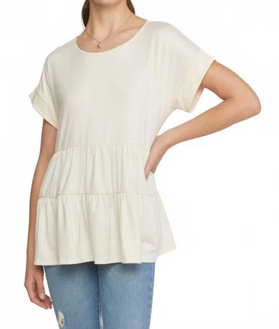 Entro Round Neck Short Sleeve Tiered Tunic In Cream In Neutral