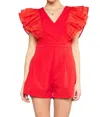 Entro Ruby Ruffle Sleeves Romper In Red In Multi