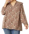 Entro Ruffle & Floral Blouse - Plus In Mocha In Brown