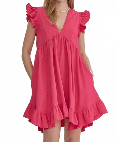 Entro Ruffle Babydoll Dress In Pretty In Pink In Animal Print
