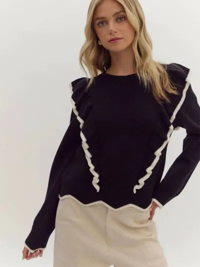 Entro Ruffle Detail Sweater In Black