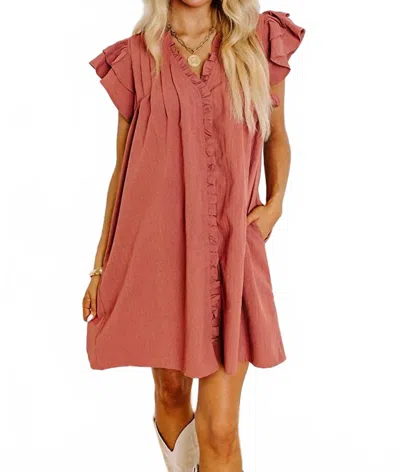 Entro Ruffle Dress In Rust In Blue