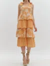 Entro Ruffle Floral Tiered Maxi Dress In Apricot In Orange