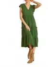 Entro Ruffle Midi Dress In Forest In Green