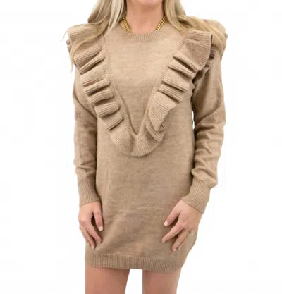 Entro Ruffle Mini Sweater Dress In Oatmeal In Brown