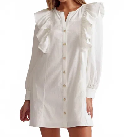 Entro Ruffle Shoulder Button Up Mini Dress In White