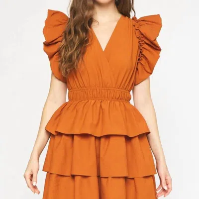 Entro Ruffle Sleeve Mini Dress In Orange