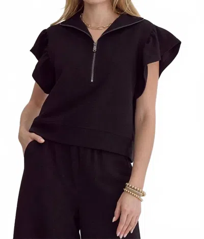 Entro Ruffle Sleeve Textured Top In Black