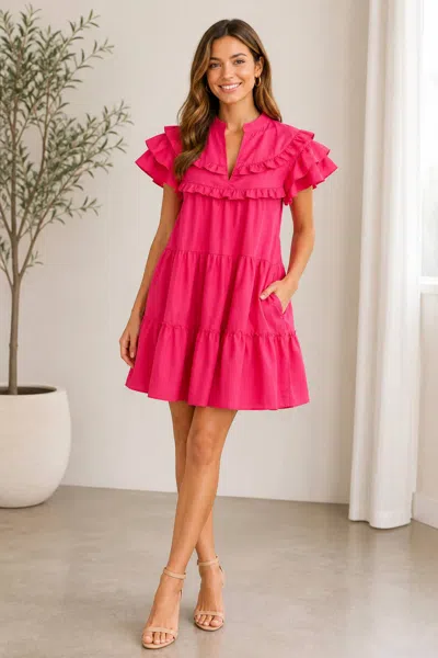 Entro Ruffle Tiered Babydoll Dress In Magenta In Pink