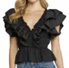 Entro Ruffle Top In Black In Black