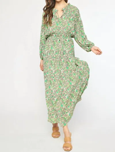 Entro Ruffle Trim Maxi Dress In Taupe/green In Multi