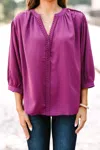 Entro Ruffle V-neck Blouse With Braided Hem In Plum In Pink