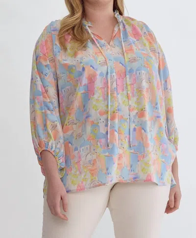 Entro Ruffle V-neck Lightweight Top In Pink Multi